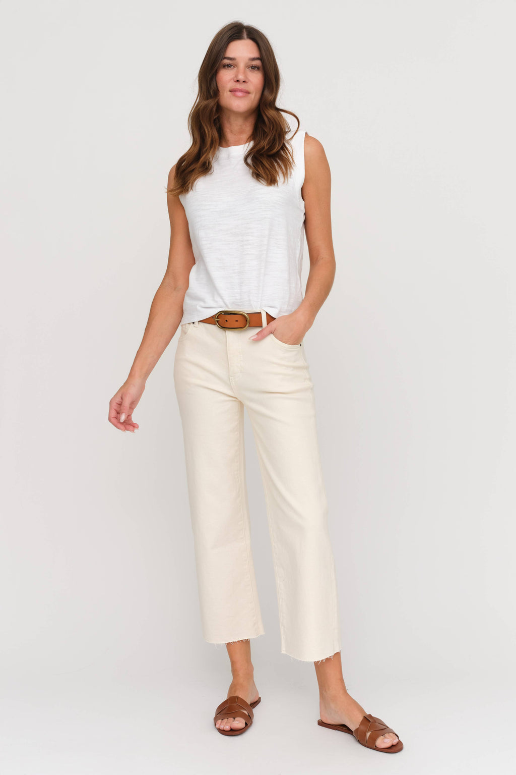 Aberdeen Ankle Crop High Rise Jean, Ecru