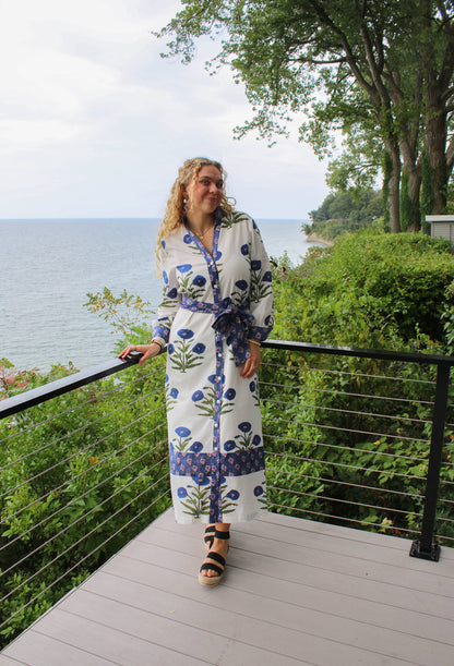 Daphne Long sleeved block printed dress - made in the USA