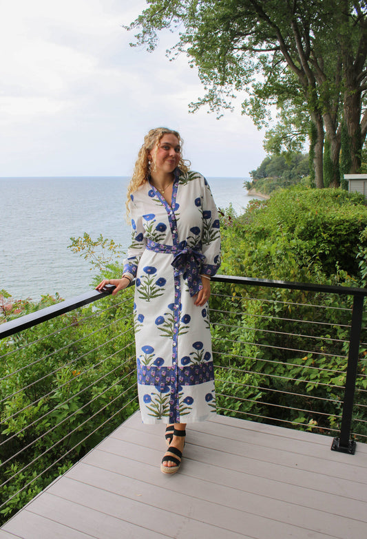 Daphne Long sleeved block printed dress - made in the USA