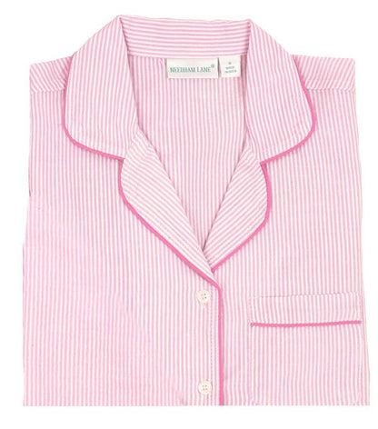 Pink Seersucker-Pink Long Sleeve Pajamas