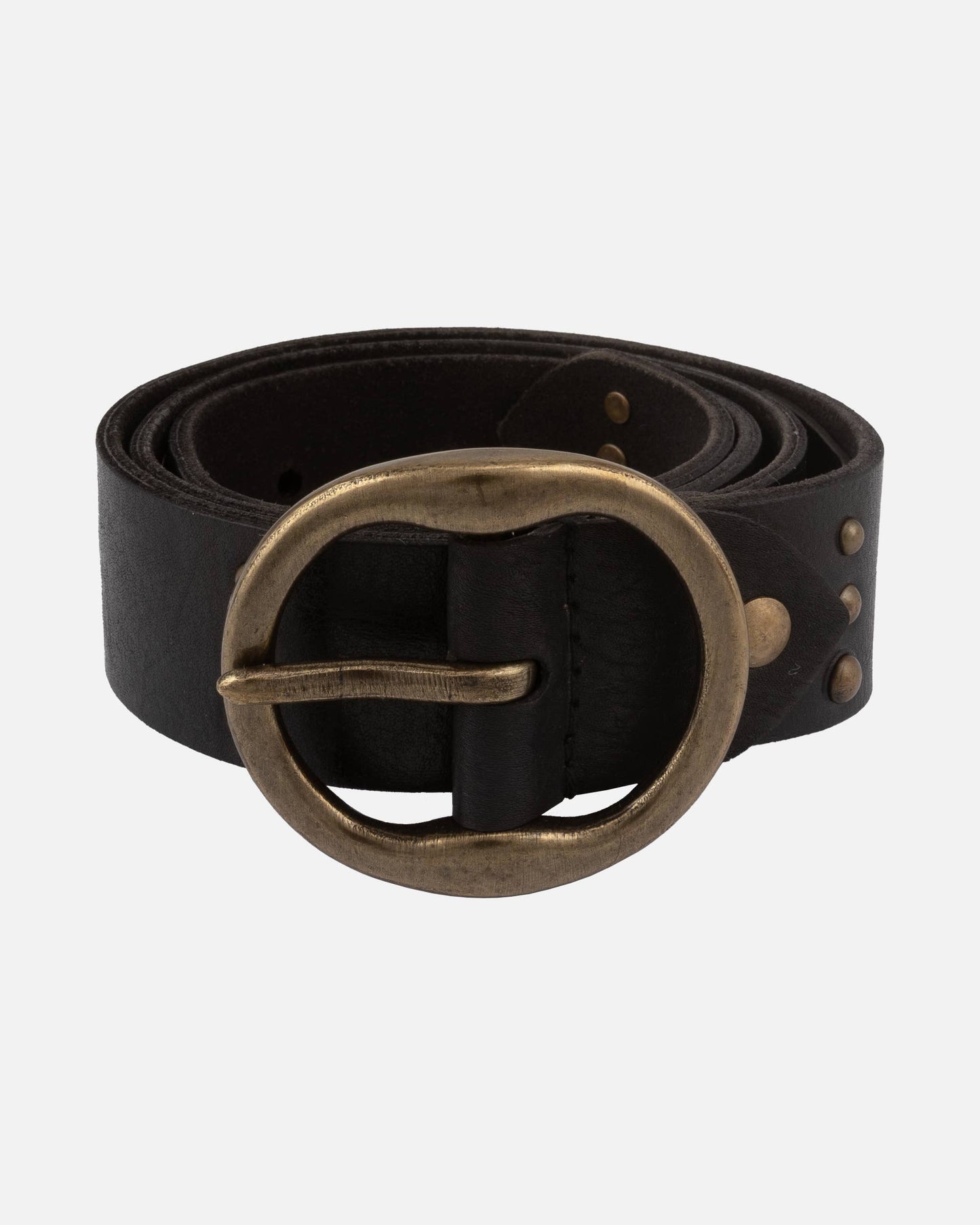 Dion | Round Buckle Leather Studded Belt