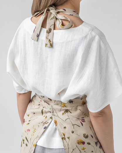 Linen bib apron with pocket in Botanical print| Floral print