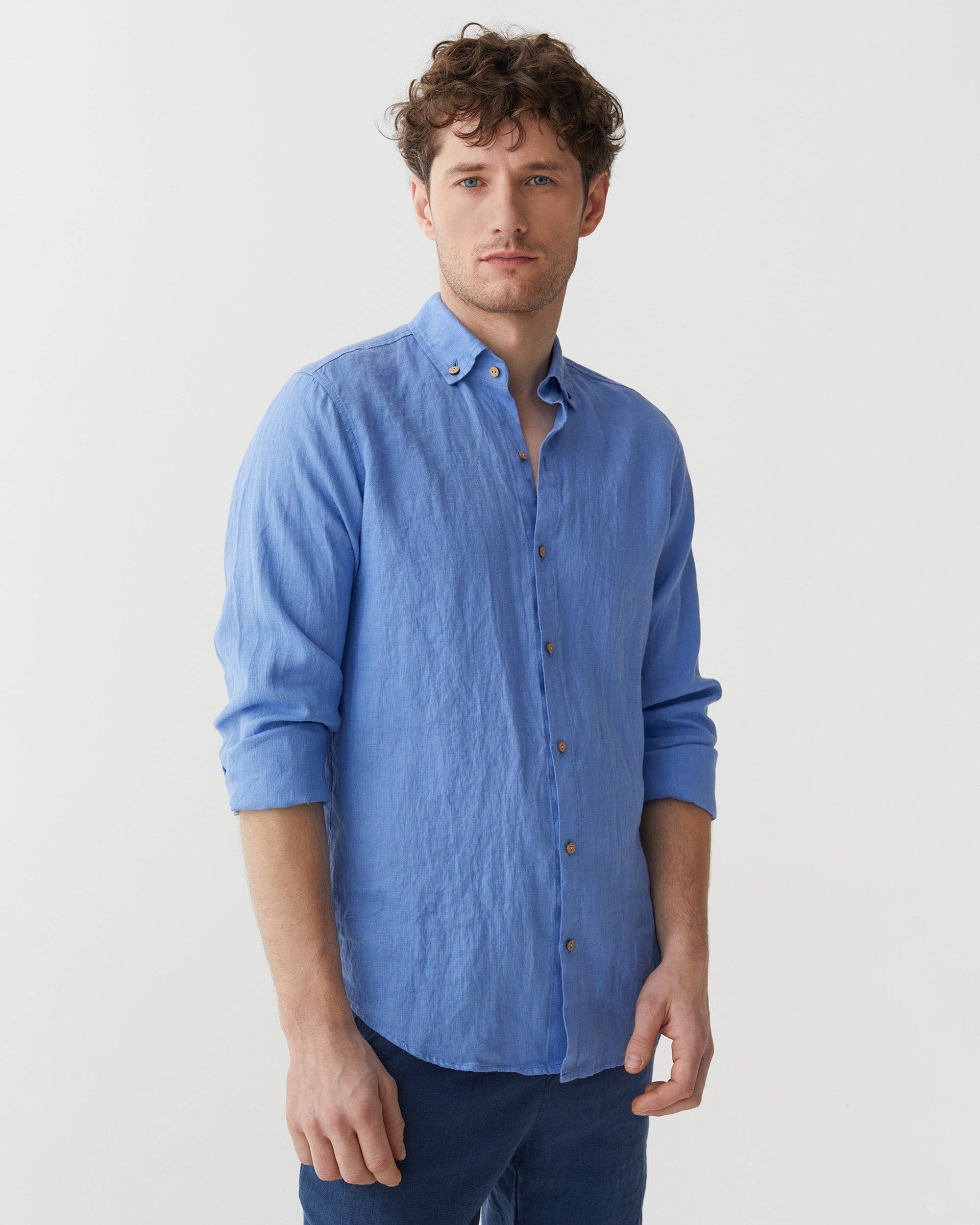 Men's linen shirt Nevada in Pacific blue