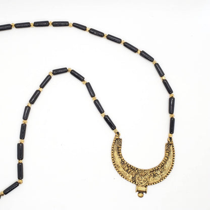 Ceramic and Brass Beaded Tribal Crescent Necklace