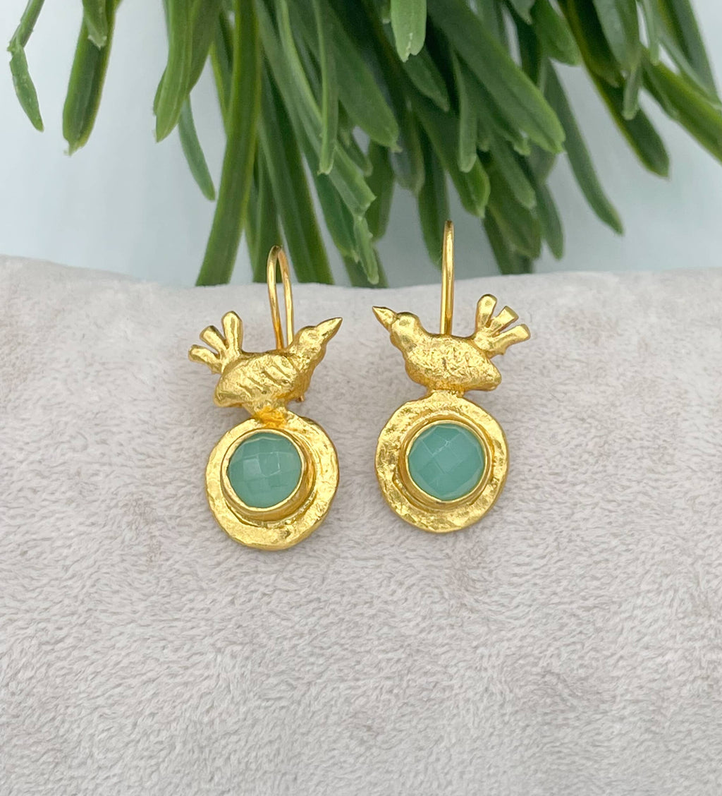 The Bird Earring On Aqua Chalcedony