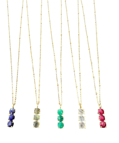 Triple Stone Prong Necklace