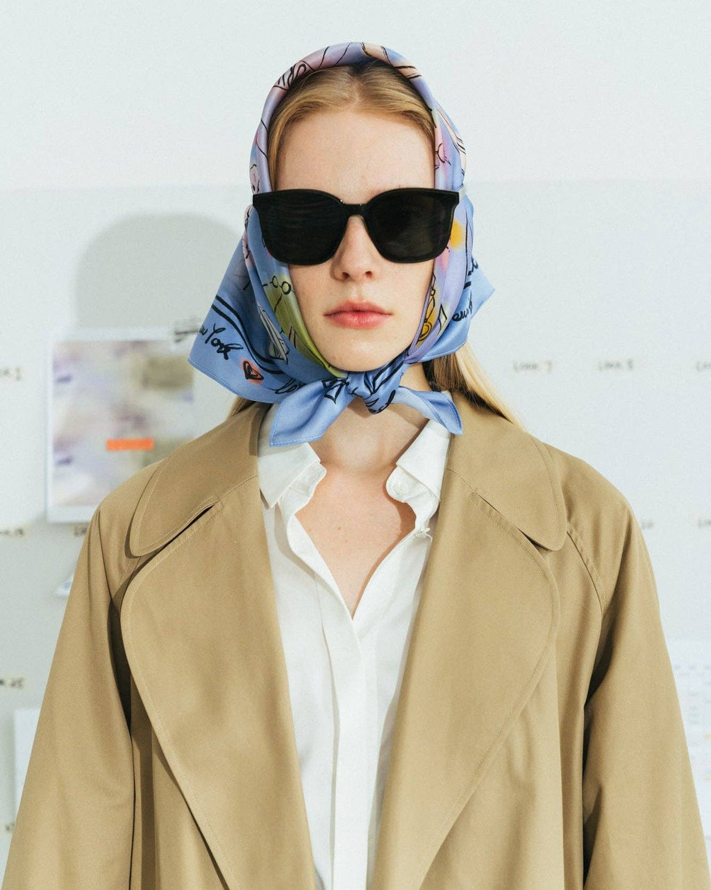 "New York in Sketches" Silk Scarf - Blue