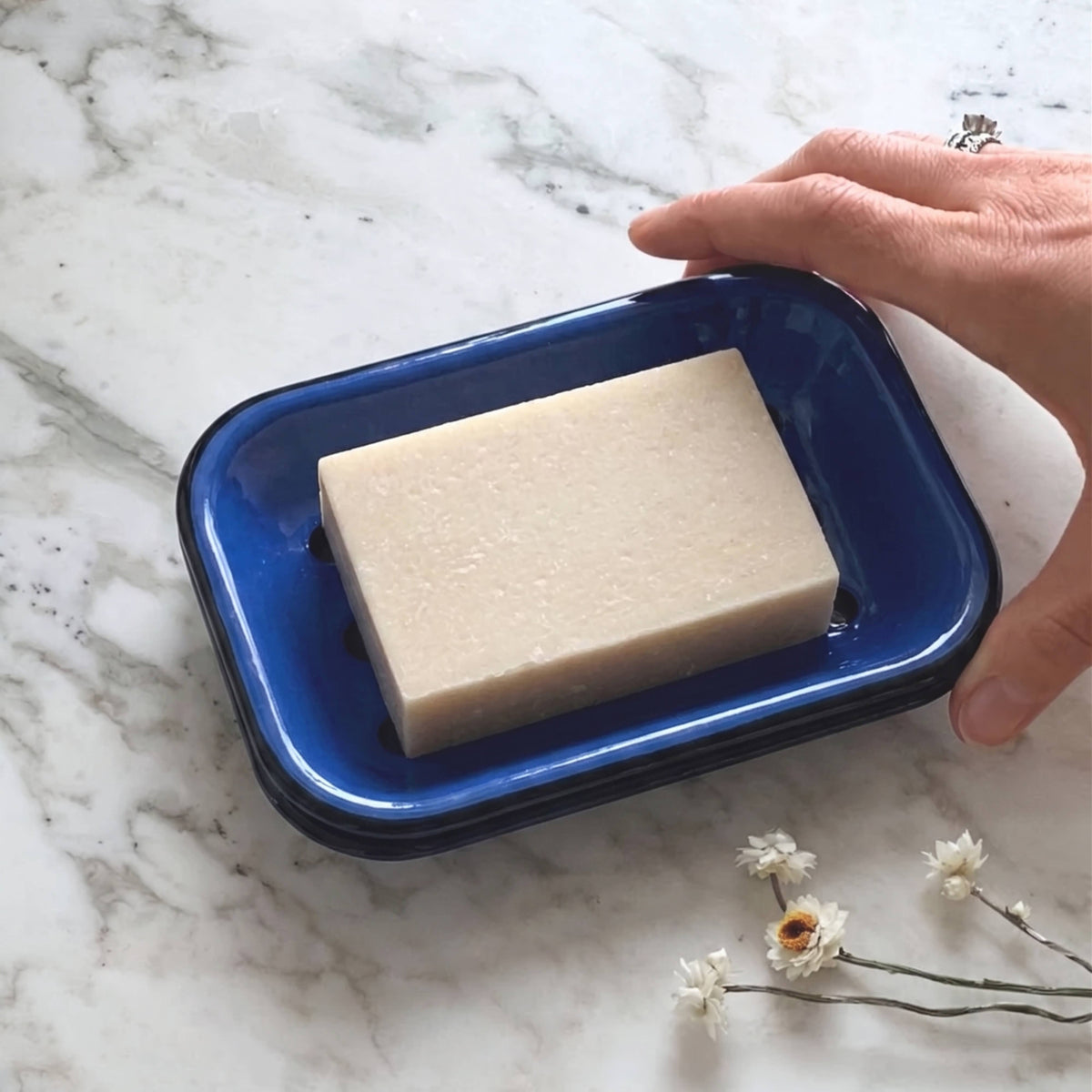Enamel soap dish in cobalt