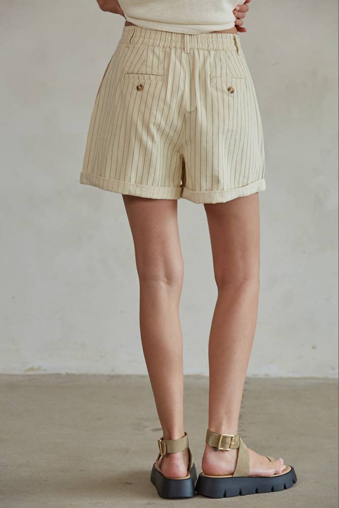 L7364 | Striped Wide Leg Shorts With Pockets