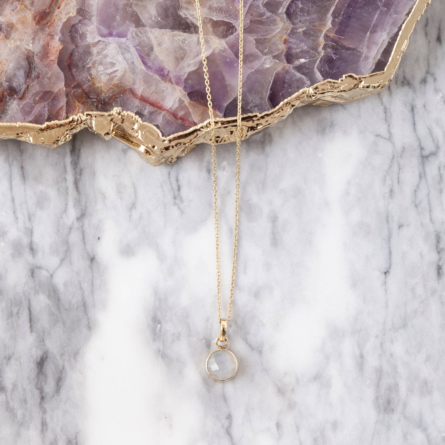 Small Faceted Labradorite & Moonstone Pendant Necklace