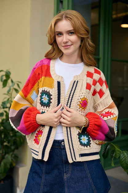 Square Checkered Multi Pattern Cardigan