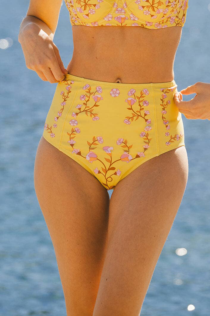 Yellow Bloom High Waisted Bikini Bottom