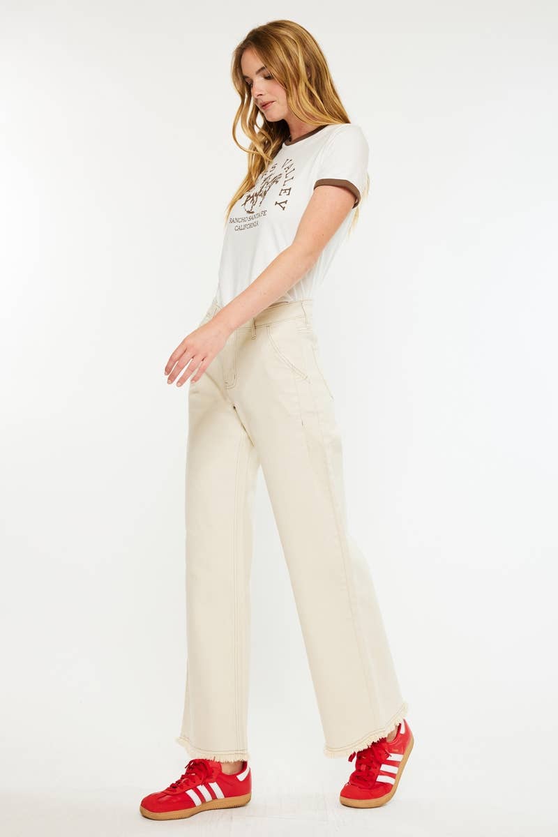 High Rise Wide Leg Jeans-in Ecru