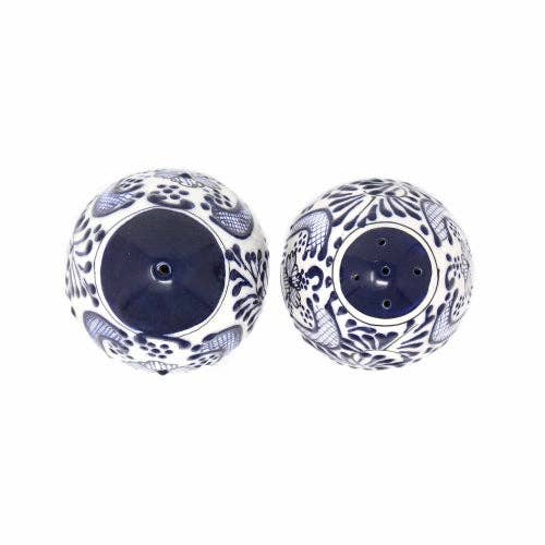 Encantada Handmade Pottery Set of Salt & Pepper Shakers, Blue Flower