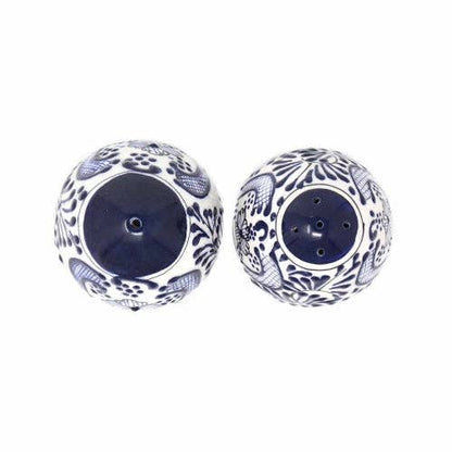 Encantada Handmade Pottery Set of Salt & Pepper Shakers, Blue Flower