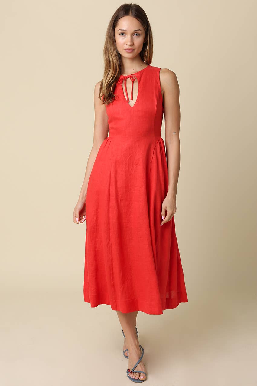 Barb Linen Neck-Tie Maxi Dress