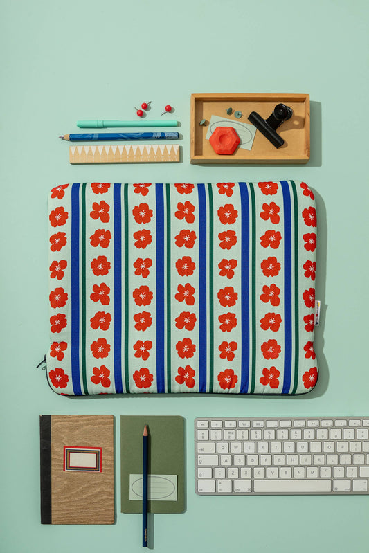 Laptop Pouch Burgundy Flowers & Stripes