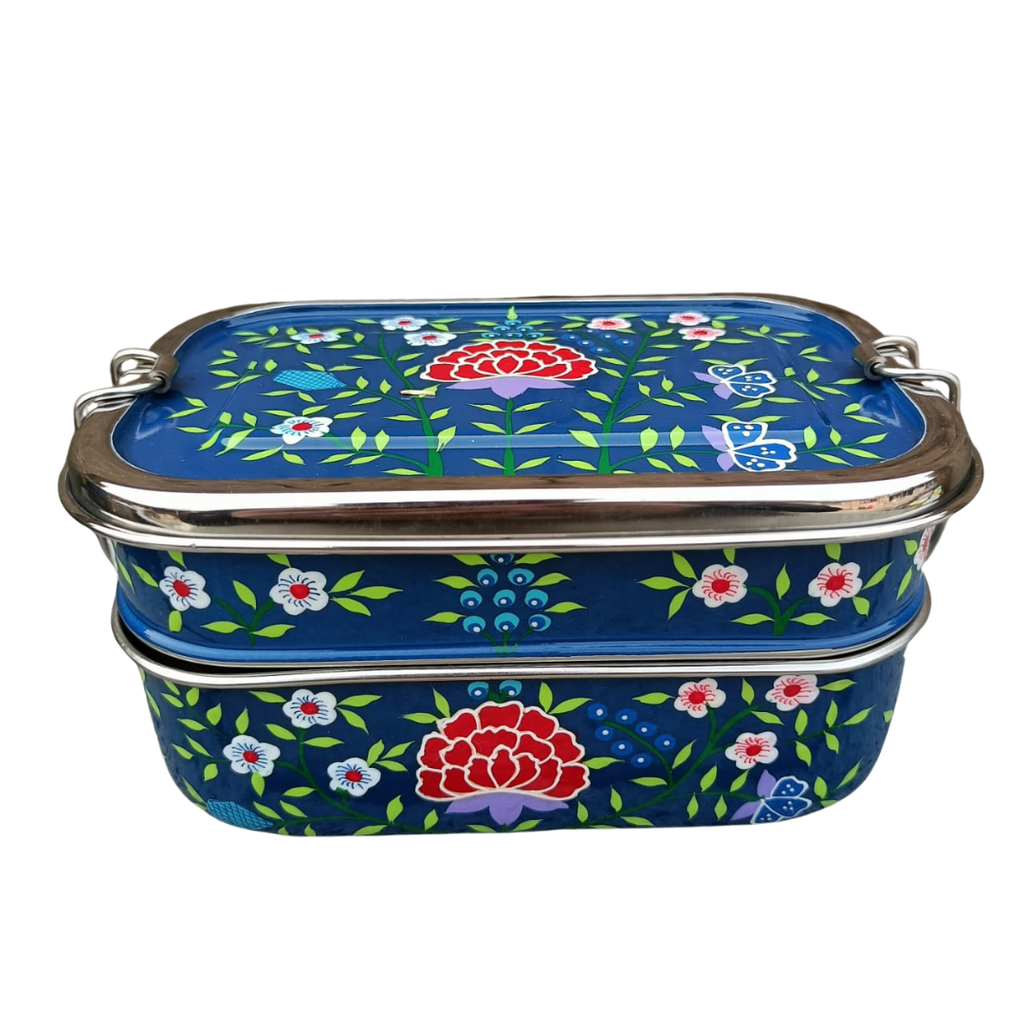 Stainless Steel - Tiffin-Style Lunchbox | Dark Blue Spring
