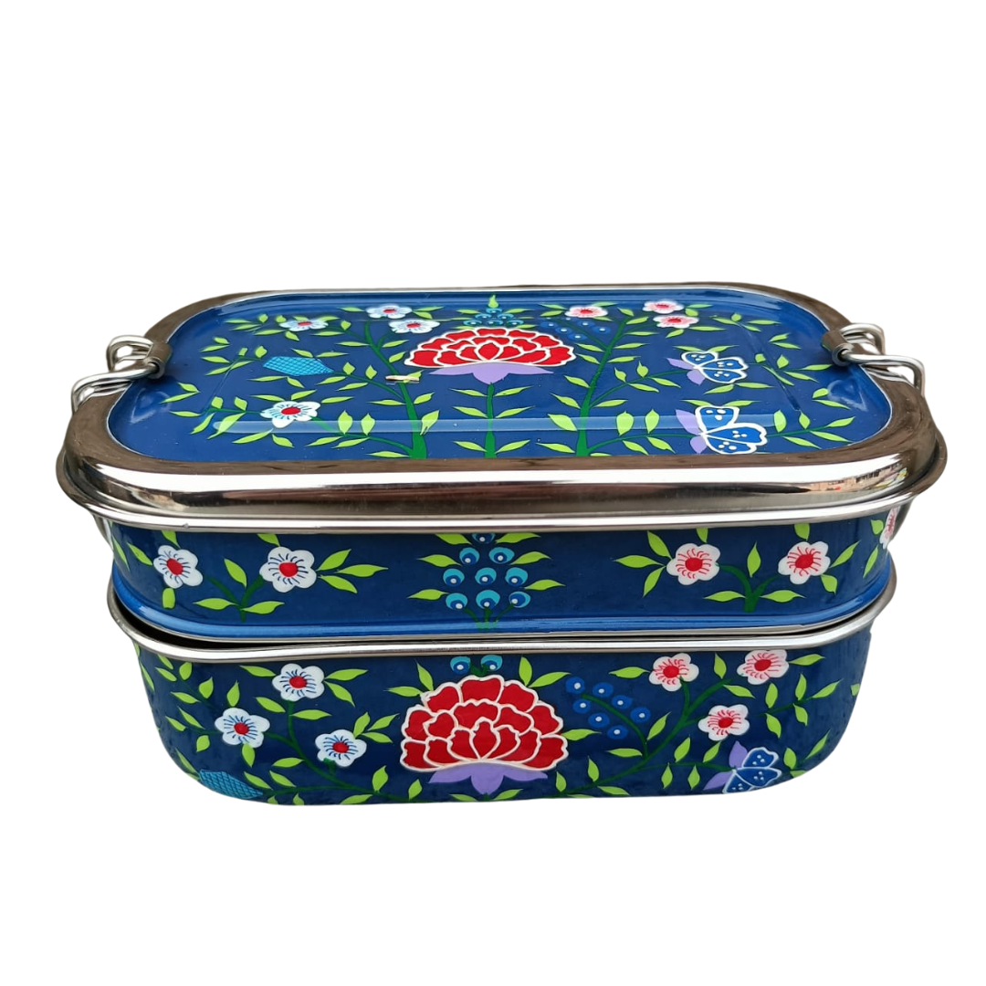 Stainless Steel - Tiffin-Style Lunchbox | Dark Blue Spring