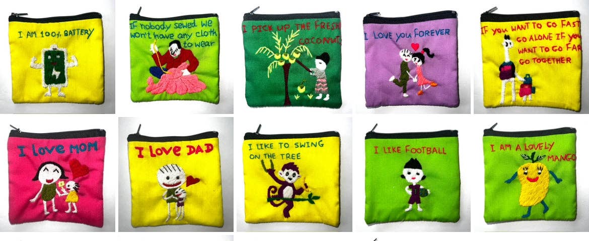 "Chalee" Hand Embroidered Pouches by Hmong Youth in Laos