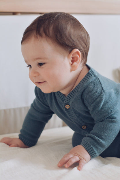 Baby Knitted Blue Jumpsuit 100% Cotton OEKO-TEX