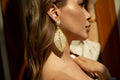 White & Gold Leaf Handmade Crochet Earrings