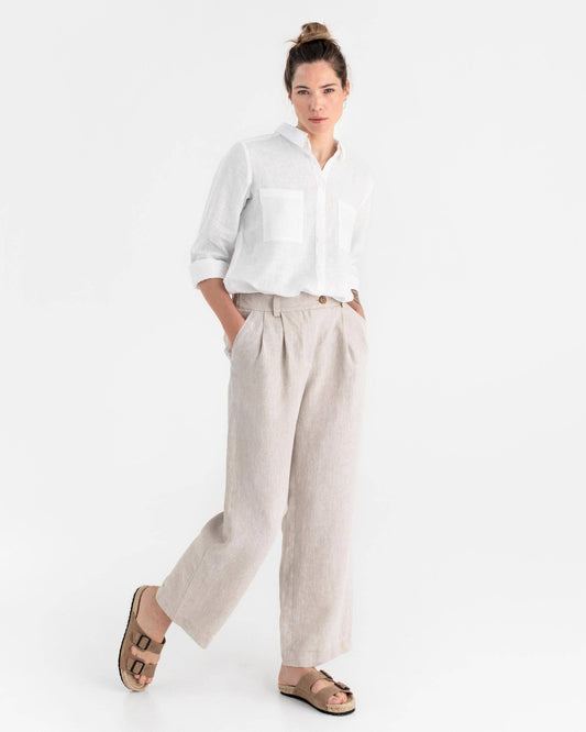 Wide leg linen pants ROME in Natural melange