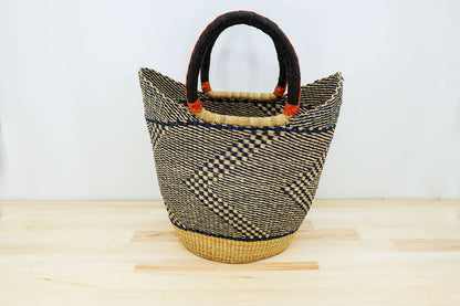 Tote Basket Bag, U-Shopper blue and natural