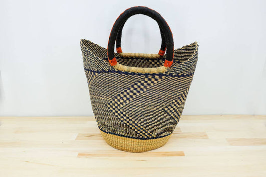 Tote Basket Bag, U-Shopper blue and natural