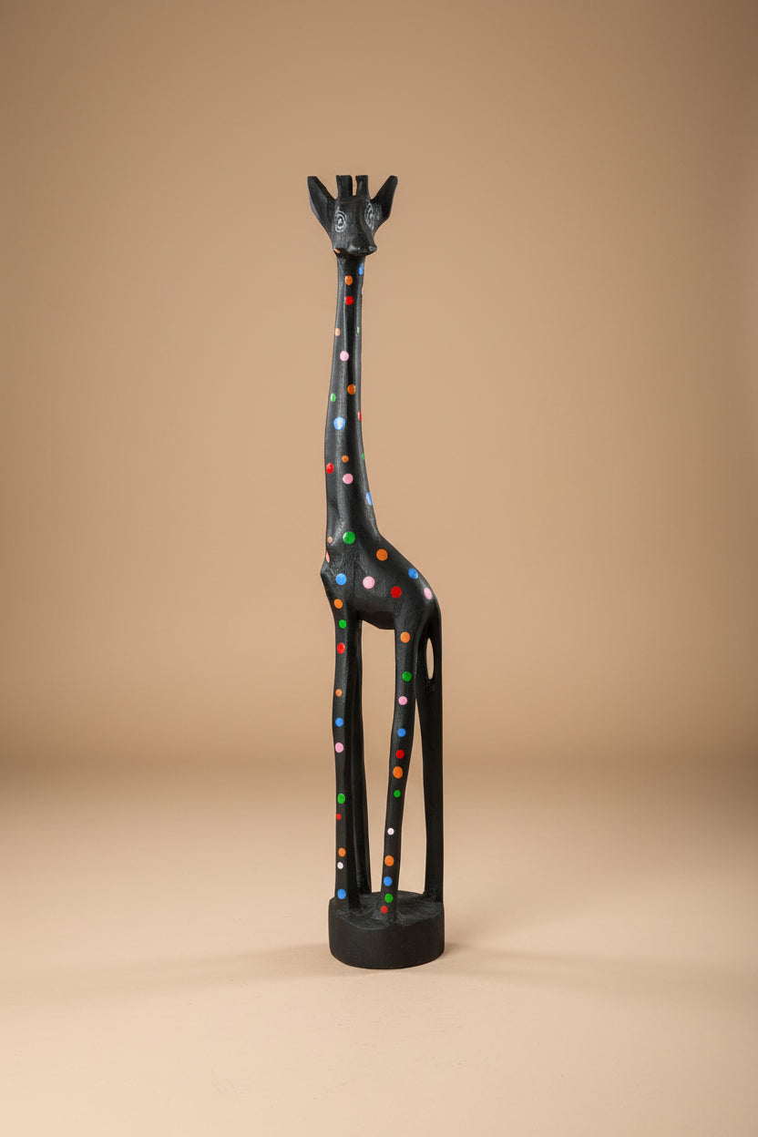 Large Black Jacaranda Giraffe with Rainbow Polka Dots