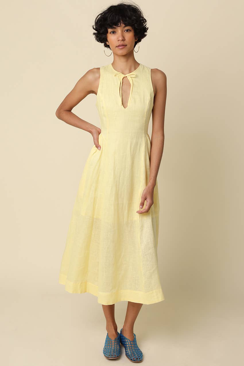 Barb Linen Neck-Tie Maxi Dress