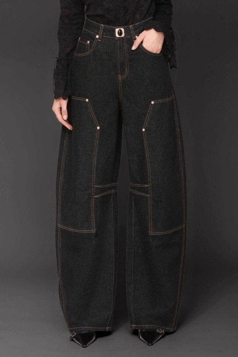 Novelty Button Barrel Leg Jeans