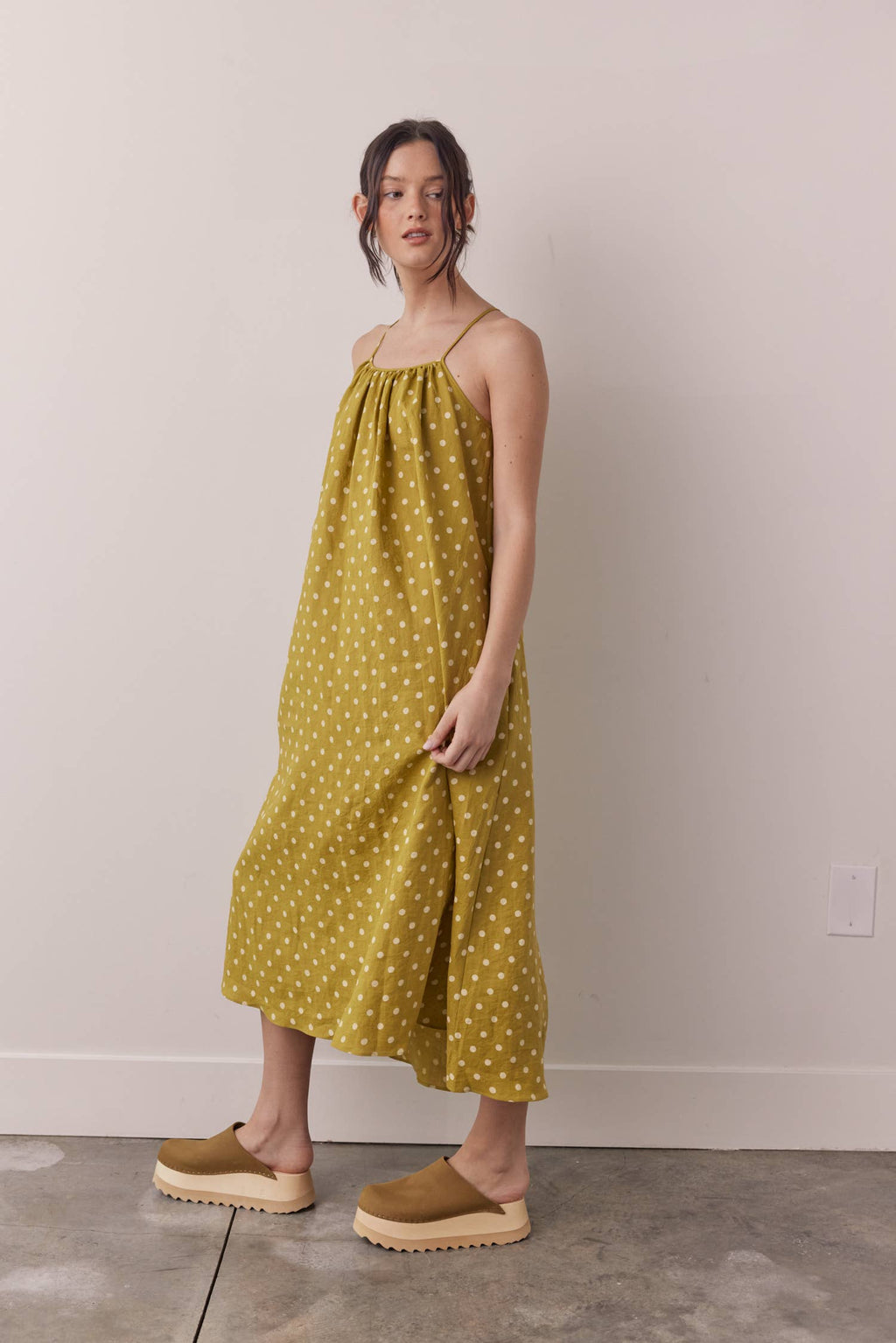 Linen Polka Back Tie Dress