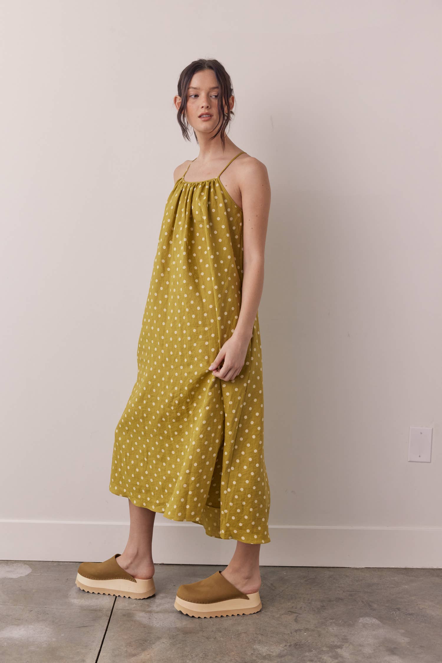 Linen Polka Back Tie Dress