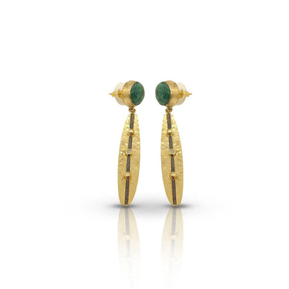 Emerald Handmade Hammered Gold Earrings