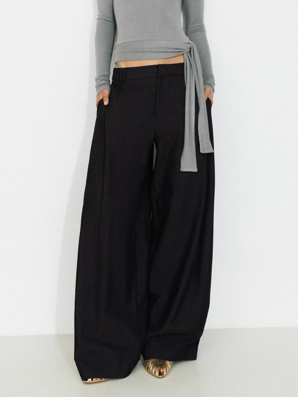 Wide-Leg Tapered Tailored Trousers