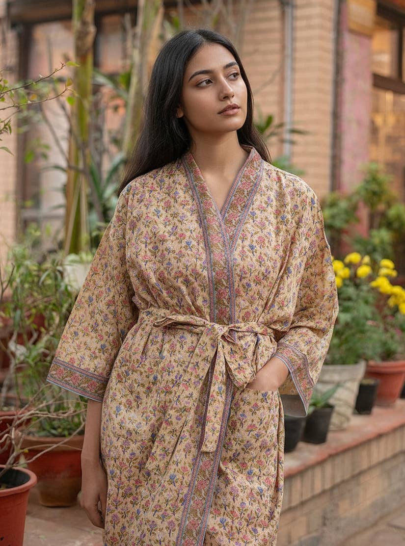 Eden Beige Lightweight Cotton Kimono for Women
