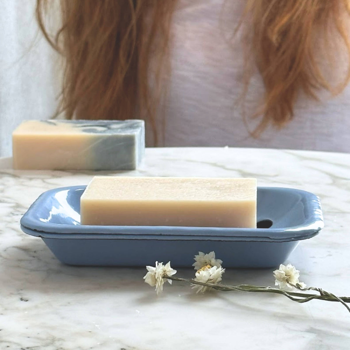 Enamel soap dish in hydrangea
