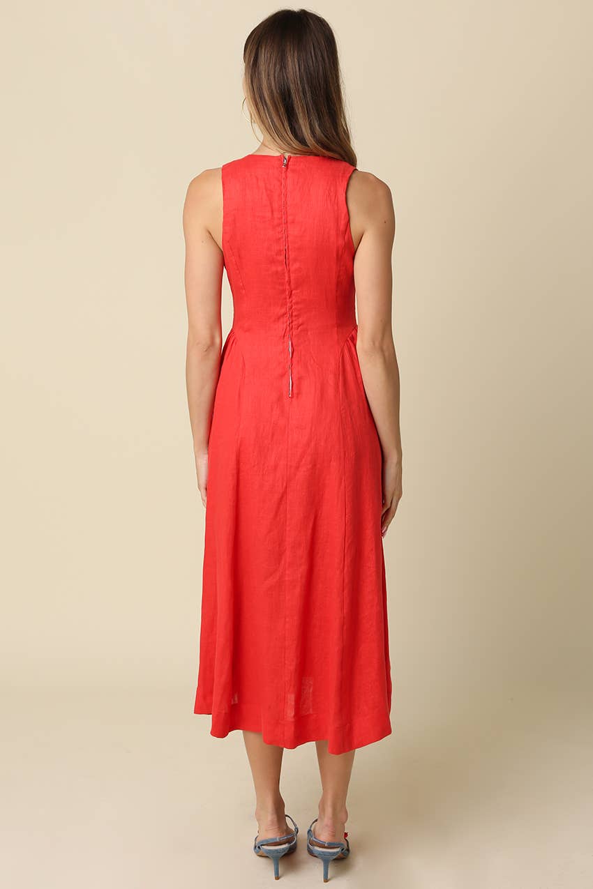 Barb Linen Neck-Tie Maxi Dress