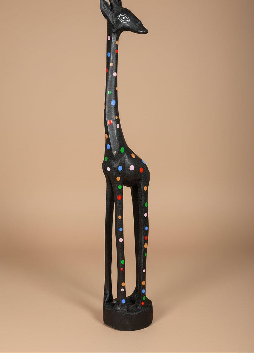 Large Black Jacaranda Giraffe with Rainbow Polka Dots