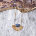 Brass Carved Shield Pendant with Labradorite - BP016