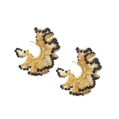 Black & Gold Rio Hoops Handmade Crochet Earrings