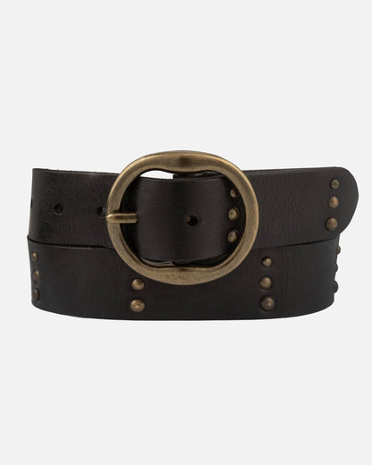 Dion | Round Buckle Leather Studded Belt