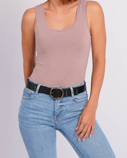 Dion | Round Buckle Leather Studded Belt