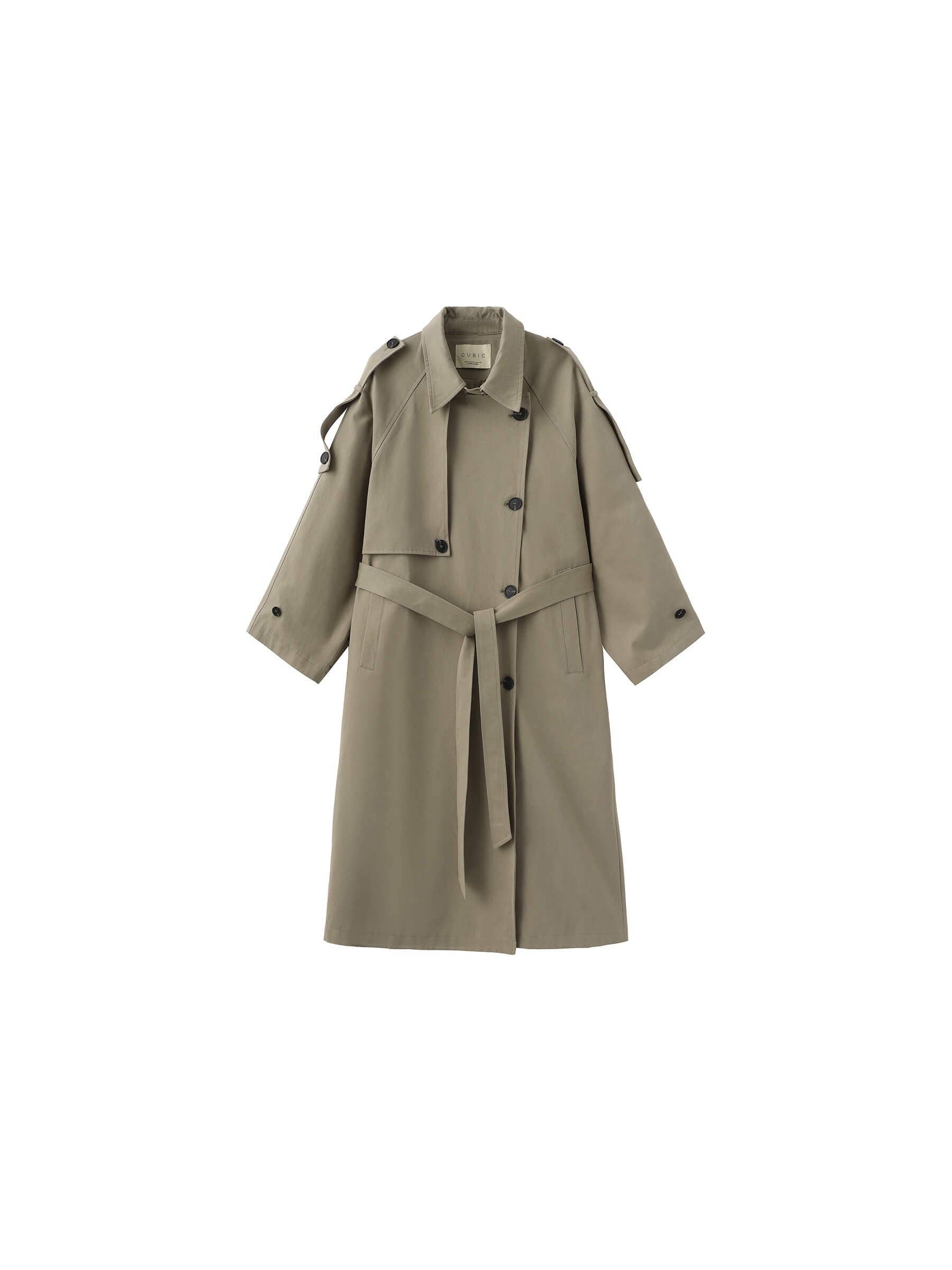 100% Cotton Oversized Mid-Length Raglan Sleeve Trench Coat