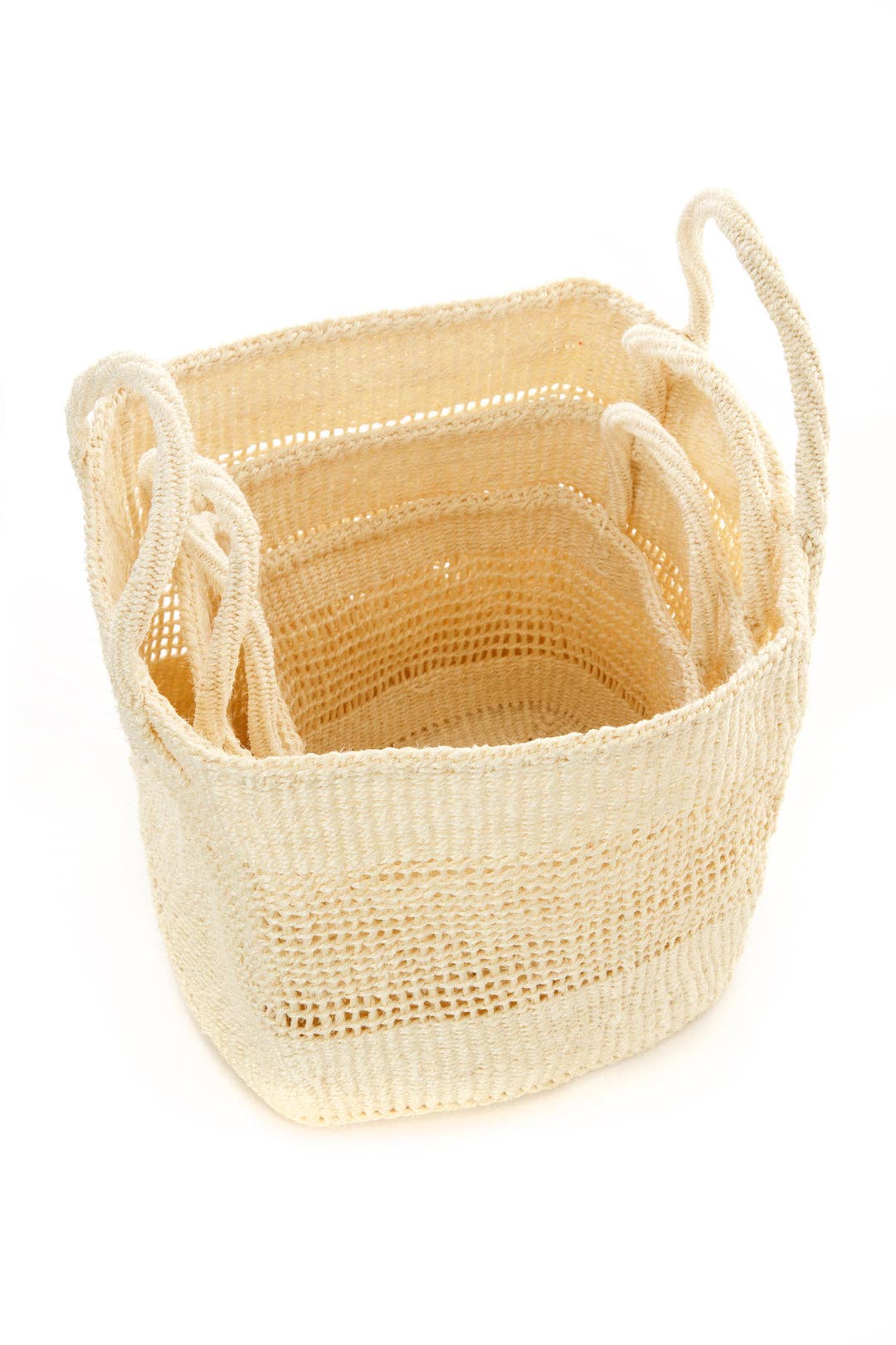 Natural Cream Lace Weave Square Sisal Baskets
