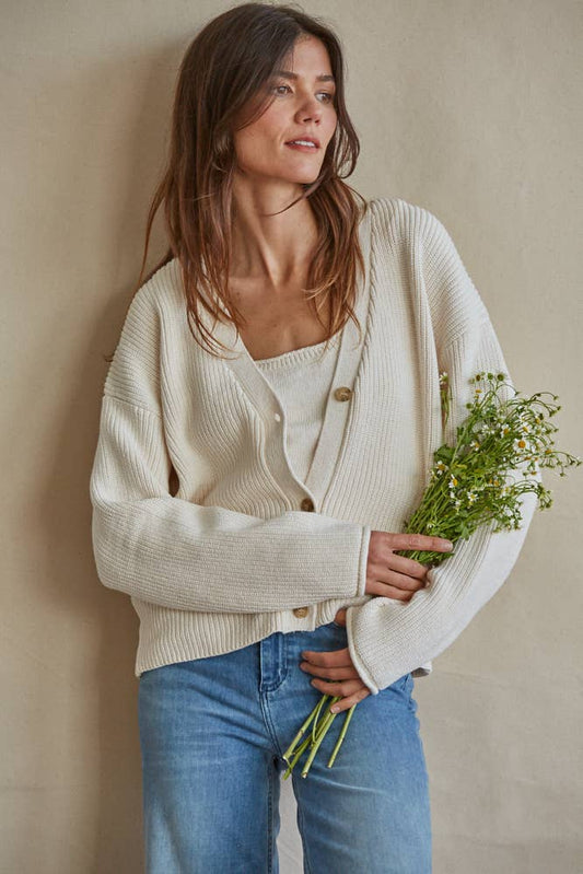 Knit Sweater V-Neck Long Sleeve Button Down Cardigan