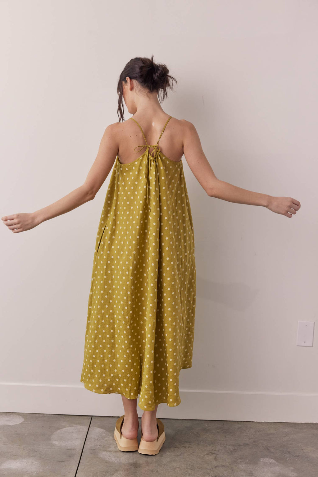 Linen Polka Back Tie Dress
