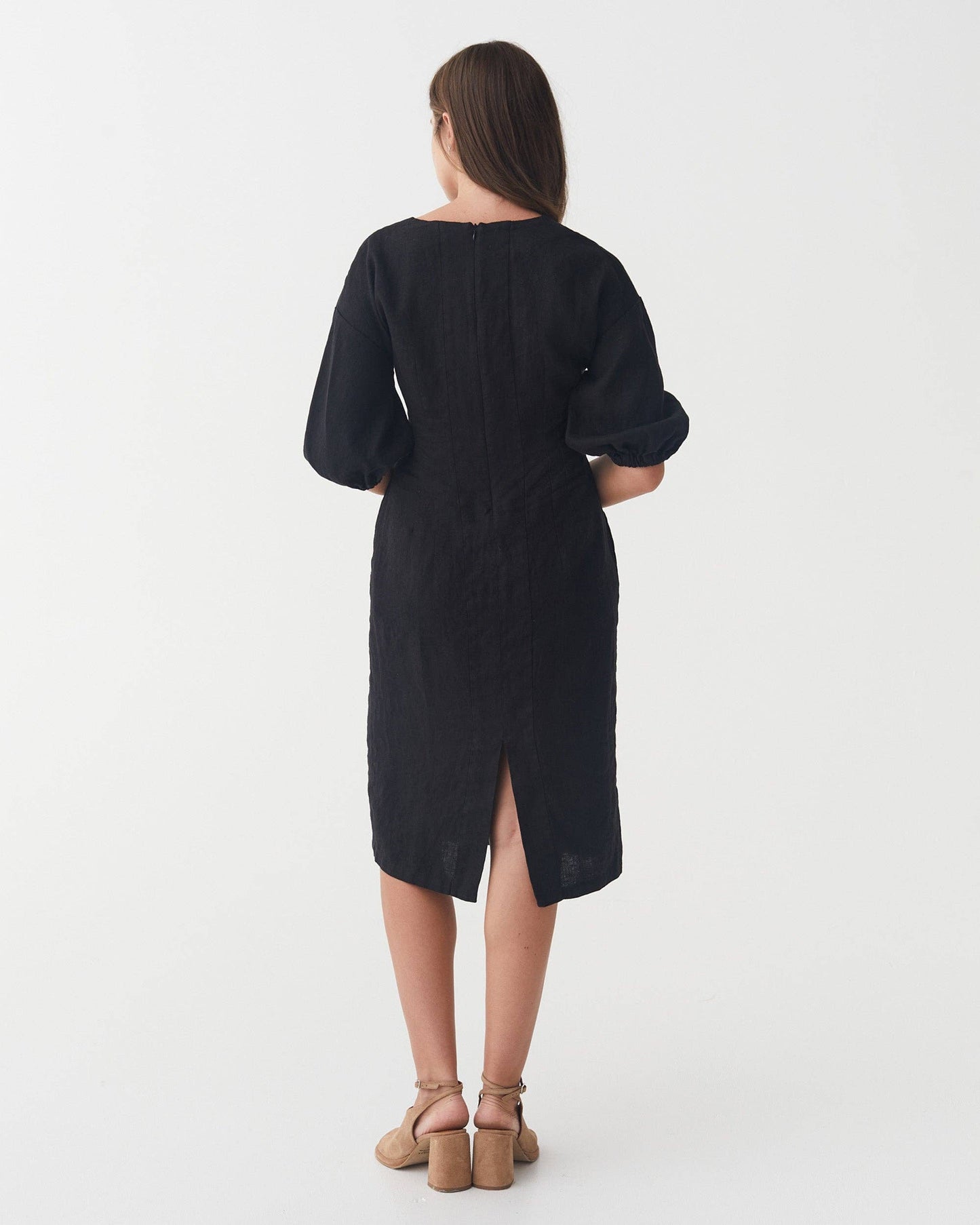 Balloon Sleeve Linen Dress BORNEO in Black