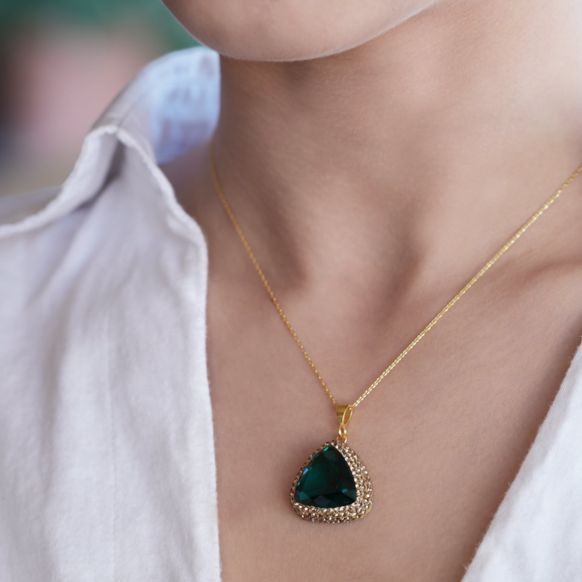 Emerald CZ Stone Pave Sterling Silver Necklace